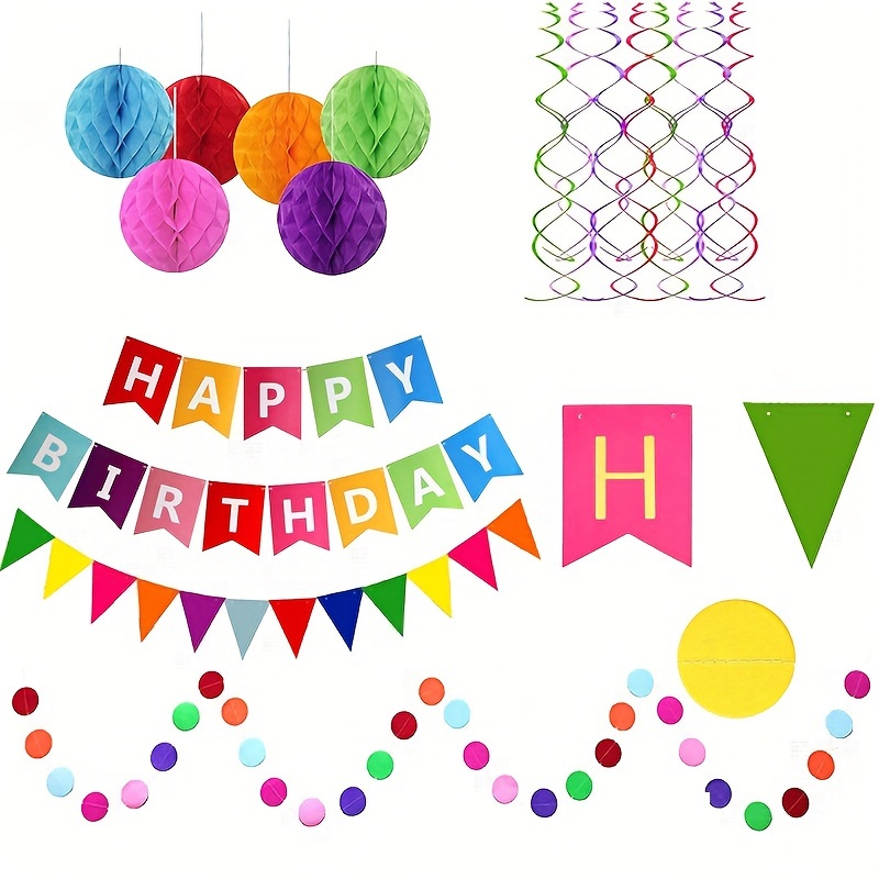 Multicolor & Metallic Gold Happy Dots Birthday Honeycomb