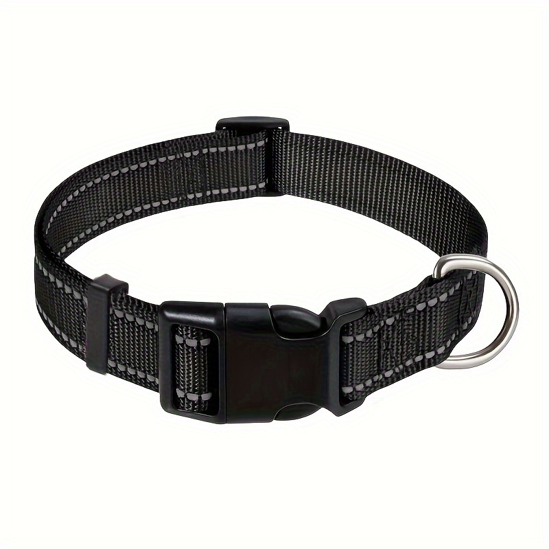 TEMU 1pc Collar De Perro Con Rayas Reflectantes Collar De Perro De Nylon A Prueba De Escape Con Hebilla De Liberación Rápida Para Perros De Tamaño