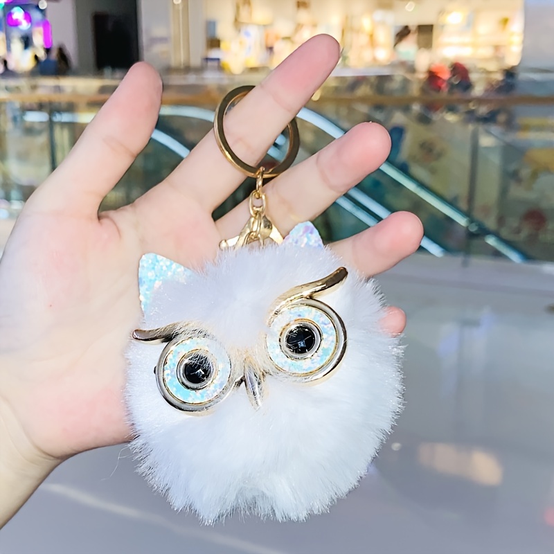 Plush Owl Keychain Faux Rabbit Fur Ball Bag Charm Fur Car Pendant