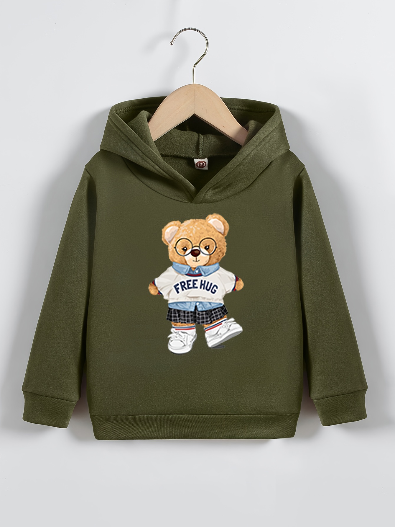 Cute Bear Pattern Print Boys Kids Long Sleeve Hoodie Sweatshirts