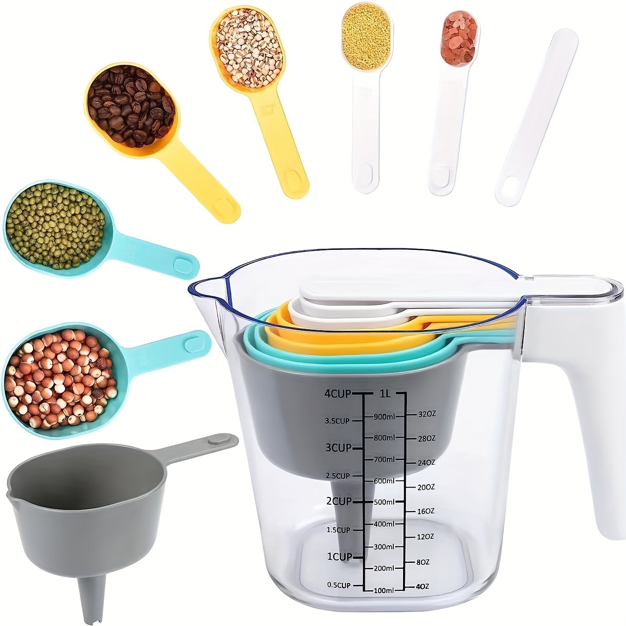 9Pcs/set Measuring Cups Set with Stackable Measure Spoons Plastic
