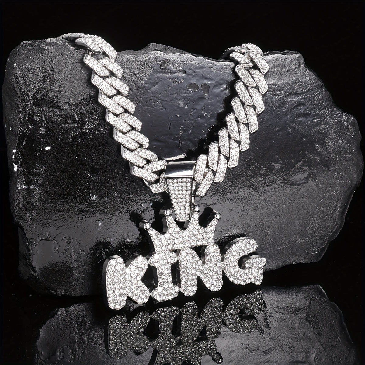 Ice Rhinestones Cuban Link King Pendant Chain Necklace