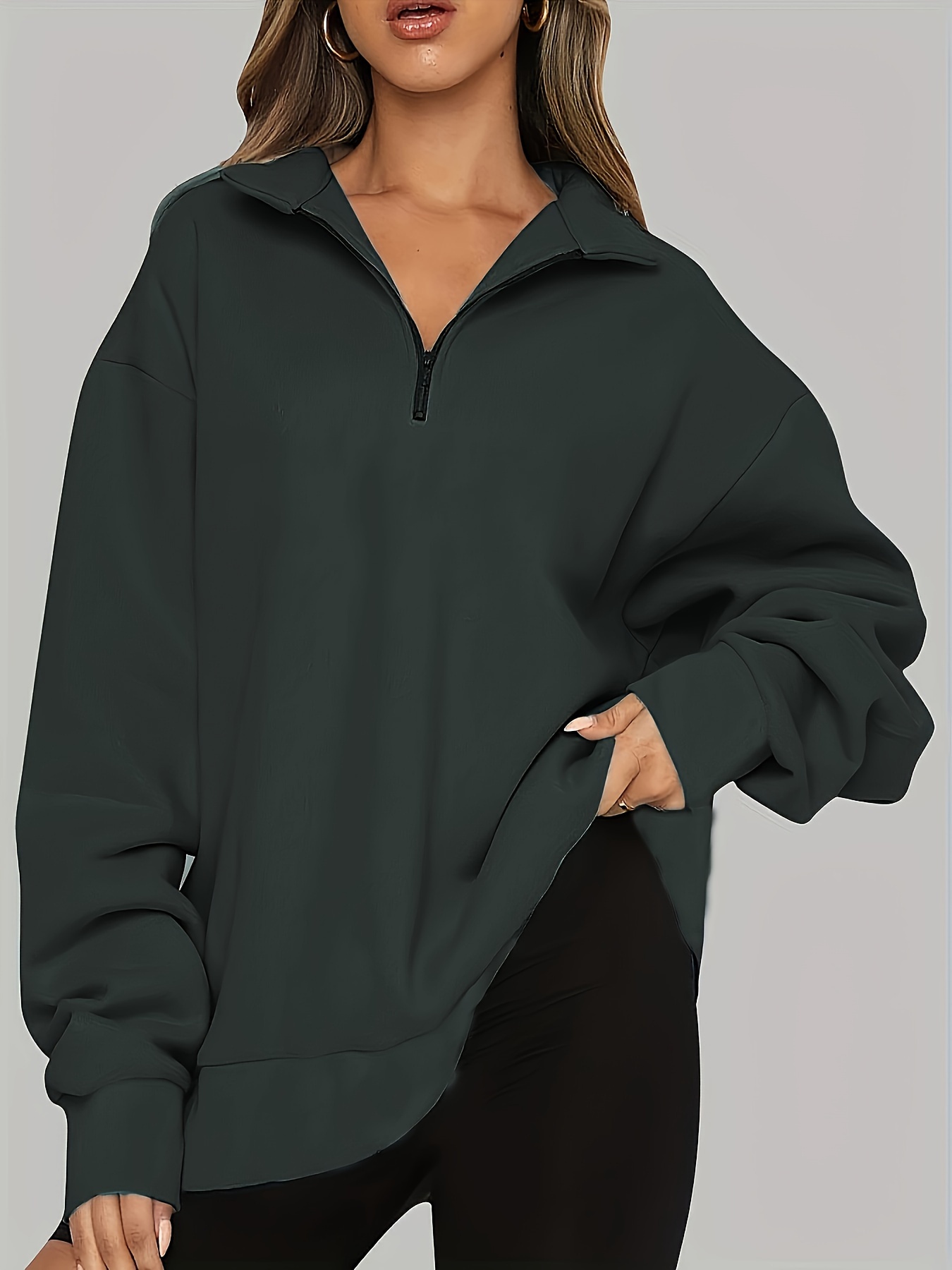 Plus Size Casual Sweatshirt Women's Plus Solid Long Sleeve - Temu