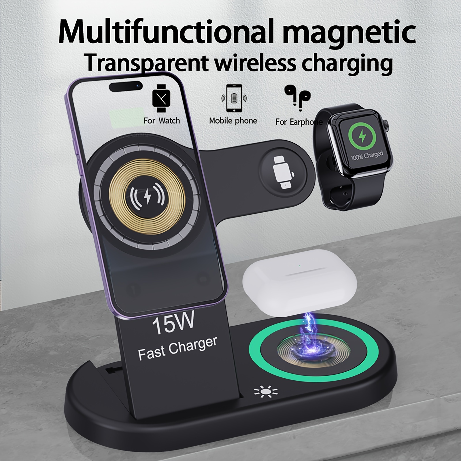 Chargeur sans Fil Compatible avec Magsafe pour IPhone 15 14 13 Pro Max/Plus  Station de Charge Inductive-Chargeur à Induction Magnétique Compatible