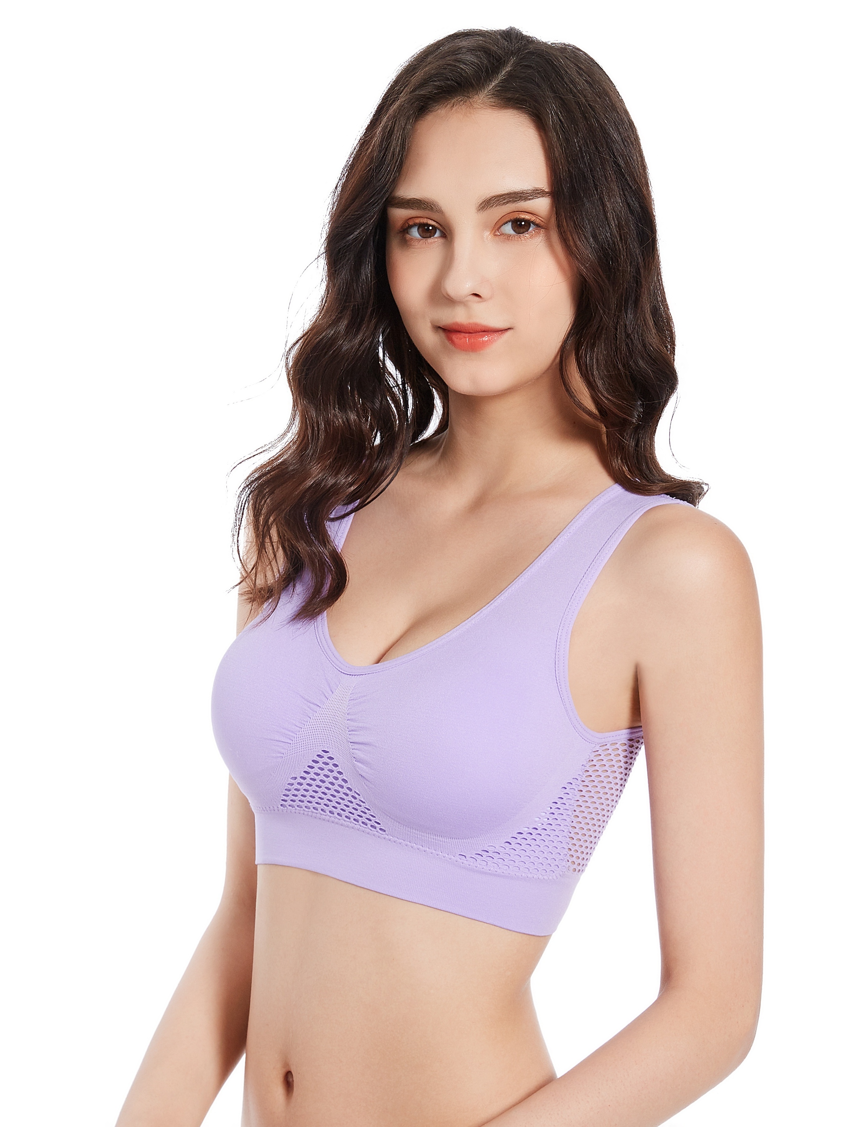 Pleated V neck Sexy Sports Bra Solid Color Medium Support - Temu