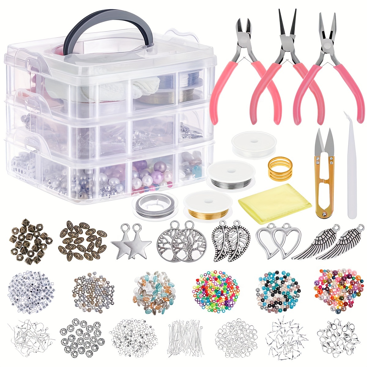 

1186pcs Beaded Materials With Charms, Jewelry Making Supplies And Tools For Diy Bracelet Necklace Earrings Handmade Diy Jewelry Making Kit Set Box