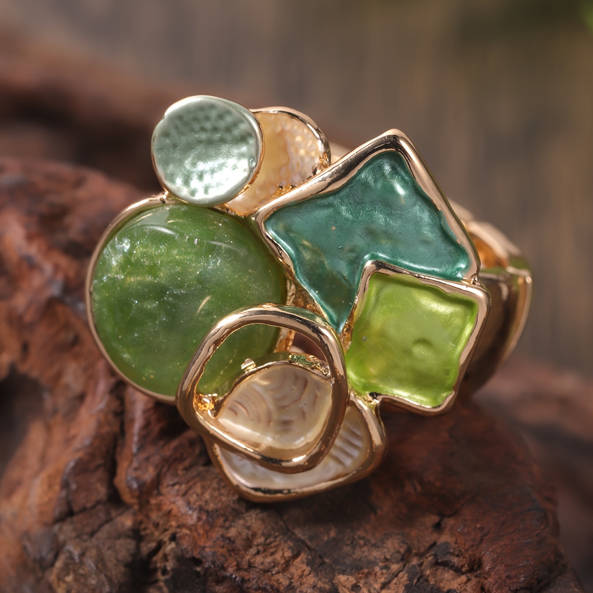 Image of 1pc Spring/summer Ring Bohemian Style Alloy With Elastic Enamel Ring Fashion Women's Anniversary Valentine's Day Wedding Gift Multiple Colors From