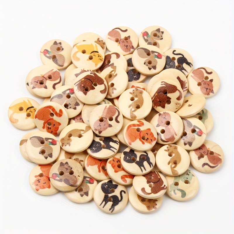 

50pcs 15mm Mixed Style Cat Pattern Wooden Beads Wooden Button Bag Decoration Beads