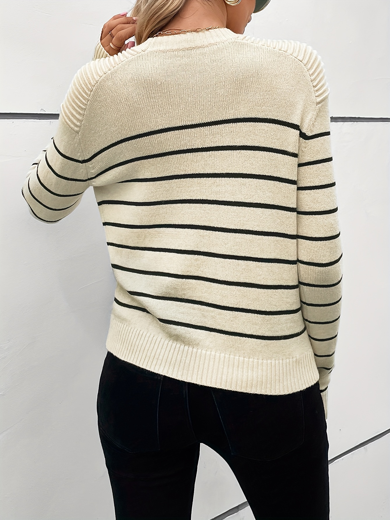Bulgary | Black & Beige Striped Knit Sweater