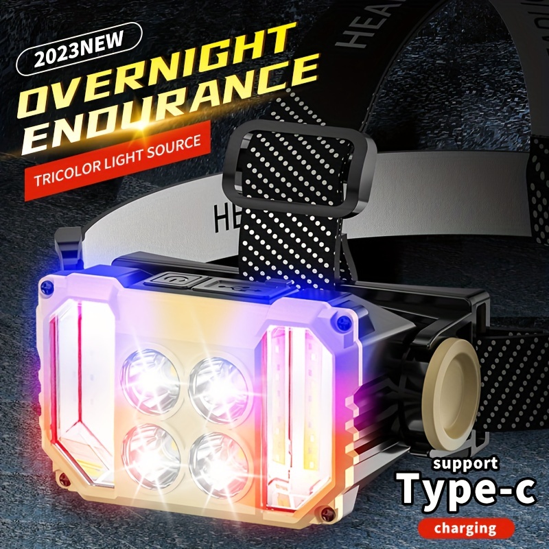 Rechargeable New Style Led Headlamp, Outdoor Waterproof Cob Flashlight  With Adjustable Headband Usb C Rechargeable, With Modes White Red Blue  Light For Outdoor Camping, Hiking, Hunting, Running, Survival, Fishing  Temu