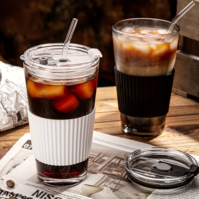 450ML Glass Cup With Lid And Straw Transparent Mug Milk Coffee Mug