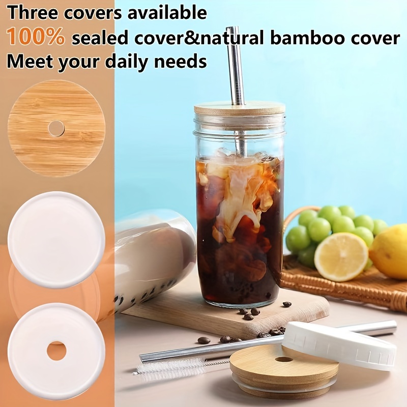 20 oz Glass Cups with Bamboo Lids and Glass Straw - 4pcs Set Beer Can Shaped Drinking Glasses, Iced Coffee Glasses, Cute Tumbler Cup for Smoothie