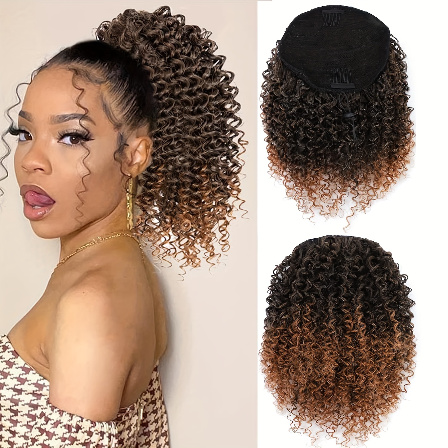 Deep Wave Drawstring Curly Kinky Curly Ponytail Hairpiece