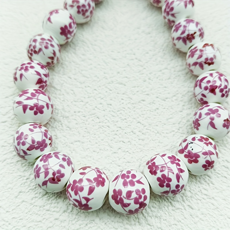 Purple Bead Set, Porcelain Beads, Floral Bead Set, Ceramic Charms