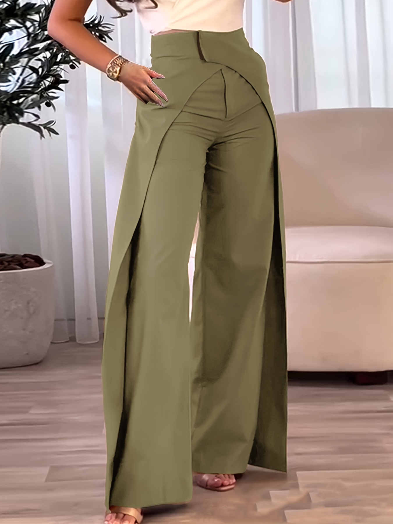 Guipure Lace Capri Pants Casual Solid High Waist Slim Pants - Temu Canada