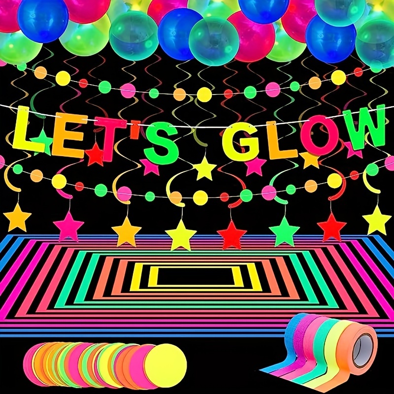 Neon Party Supplies Neon Party Decorations Glow in The Dark Party Supplies  Neon Balloons Black Light Balloons Neon Streamers Glow in The Dark Neon