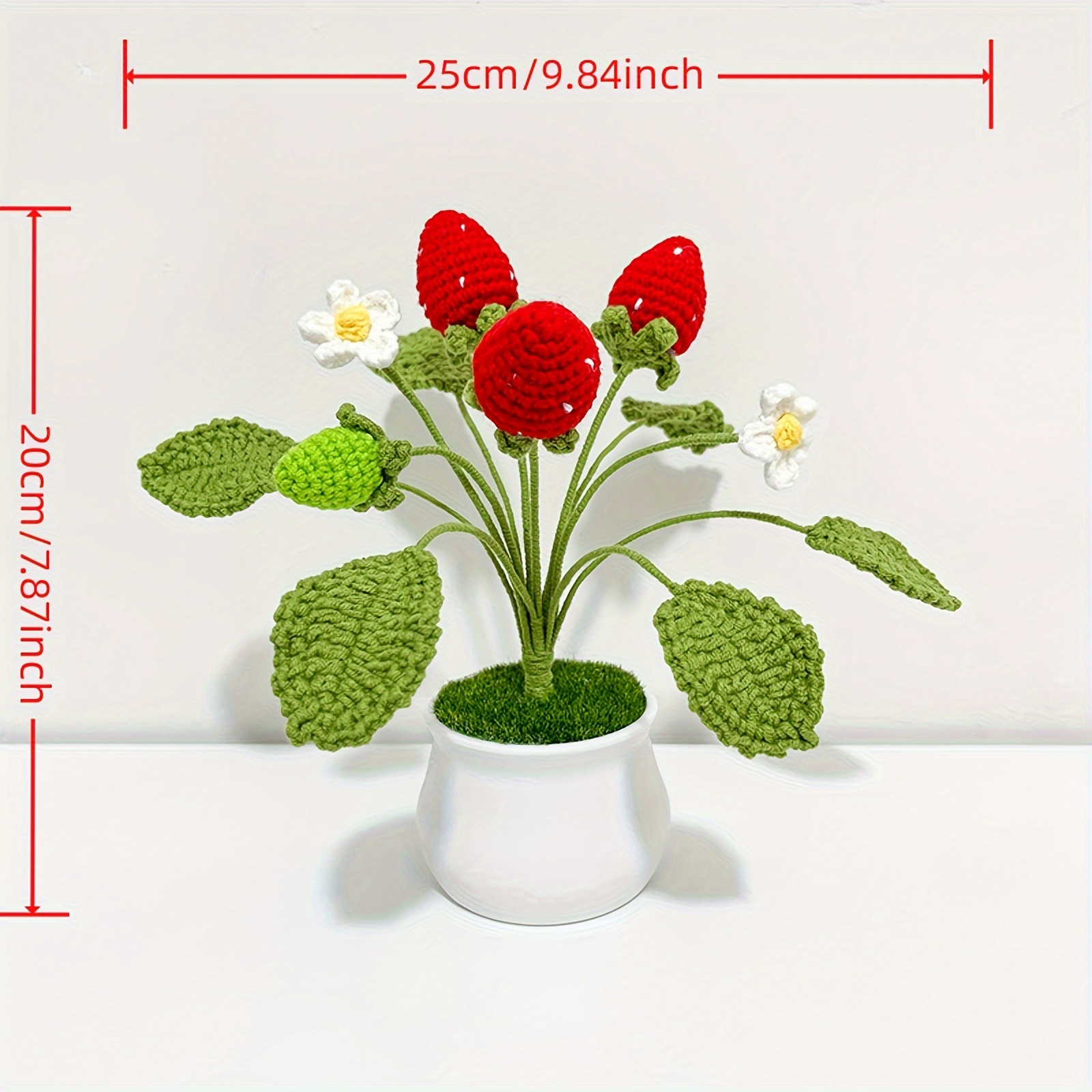 15 Stück Konservierte Blumenpflanze, Wolle Gehäkelte Fertige Fruchtpflanze,  Kreative Handgewebte Erdbeeren/Orangen Topfpflanzen, Perfektes
