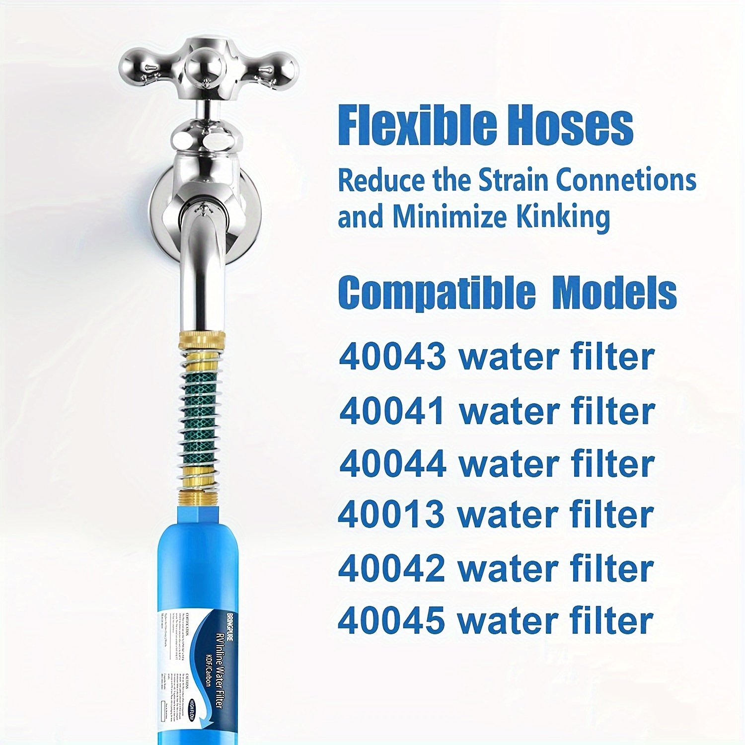 RV Inline Water Filter with Flexible Hose Protector(KDF