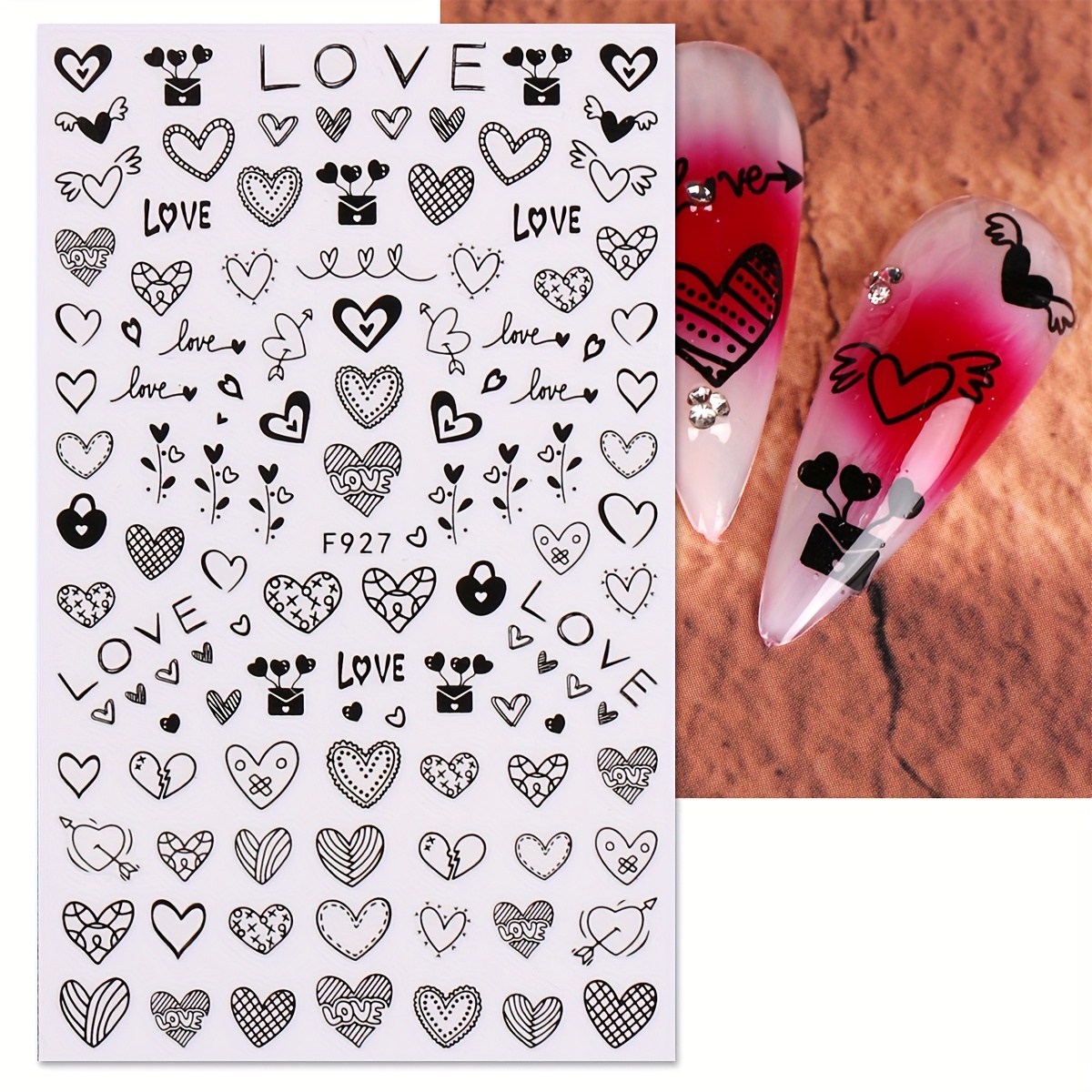 8 Blatt Nagelaufkleber Mit Herz-Motiven – Für Valentinstag, Party Und Nageldesign Zu Hause, Verschiedene Größen