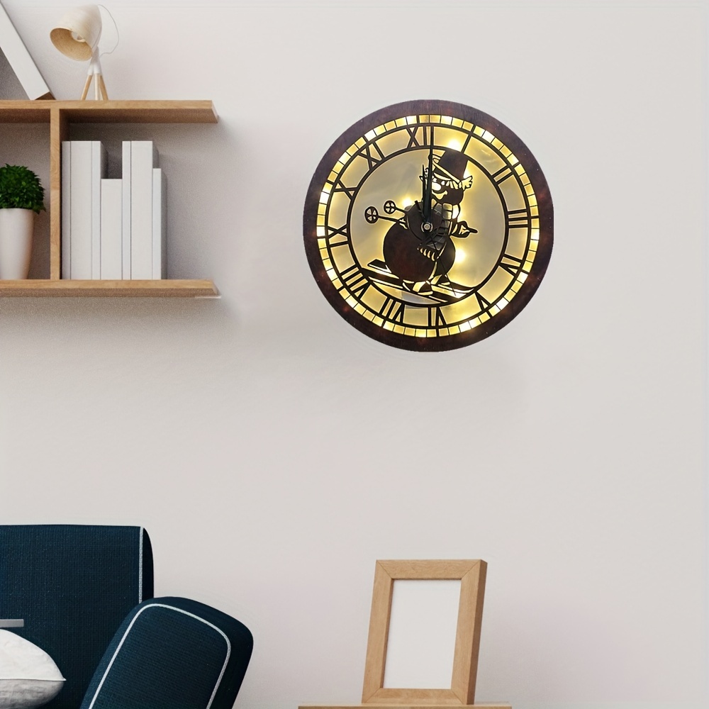 Retro Wooden Christmas LED Lamp with Clock Function
