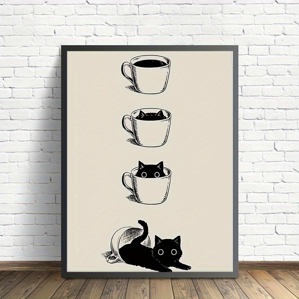 Cup Kitchen Wall Decor Black and White Abstract Print Trendy