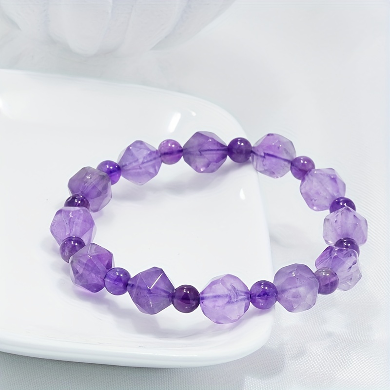 Pure Natural Amethyst Raw Stone Cutting And Polishing Round Beads High-end  Sense Bracelet Men And Women Jewelry Healing Purple