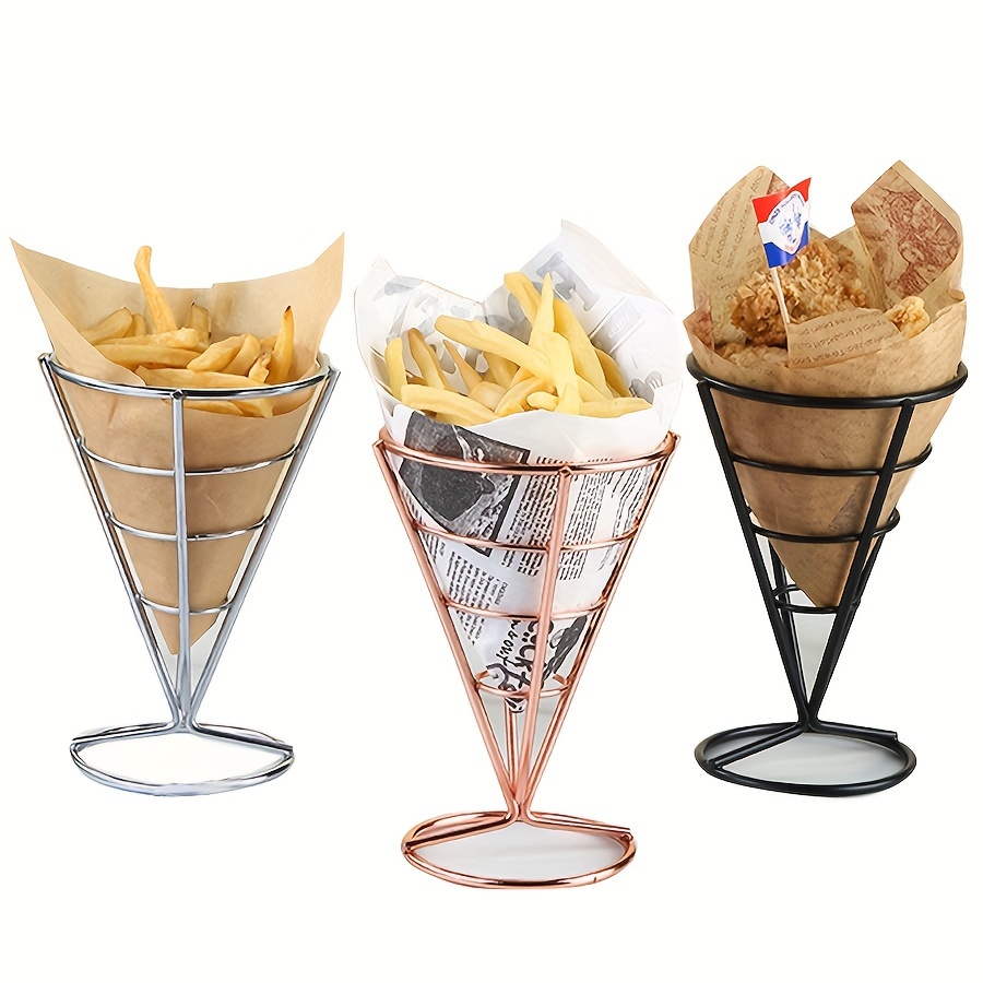 

1pc, Iron Metal French Fries Rack, Electroplating Cone Basket, Fried Food Basket, Restaurant Hotel Display Box, Snack Dim Sum Rack, French Fries Basket