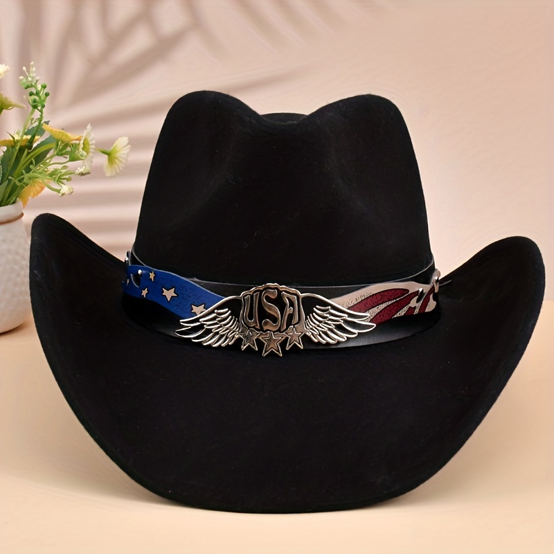 Boho Nation Wings 1pc Hat, Men's Pure Wool Western Cowboy Hat, Cowgirl Hat,Cowboy Boots Men,Temu