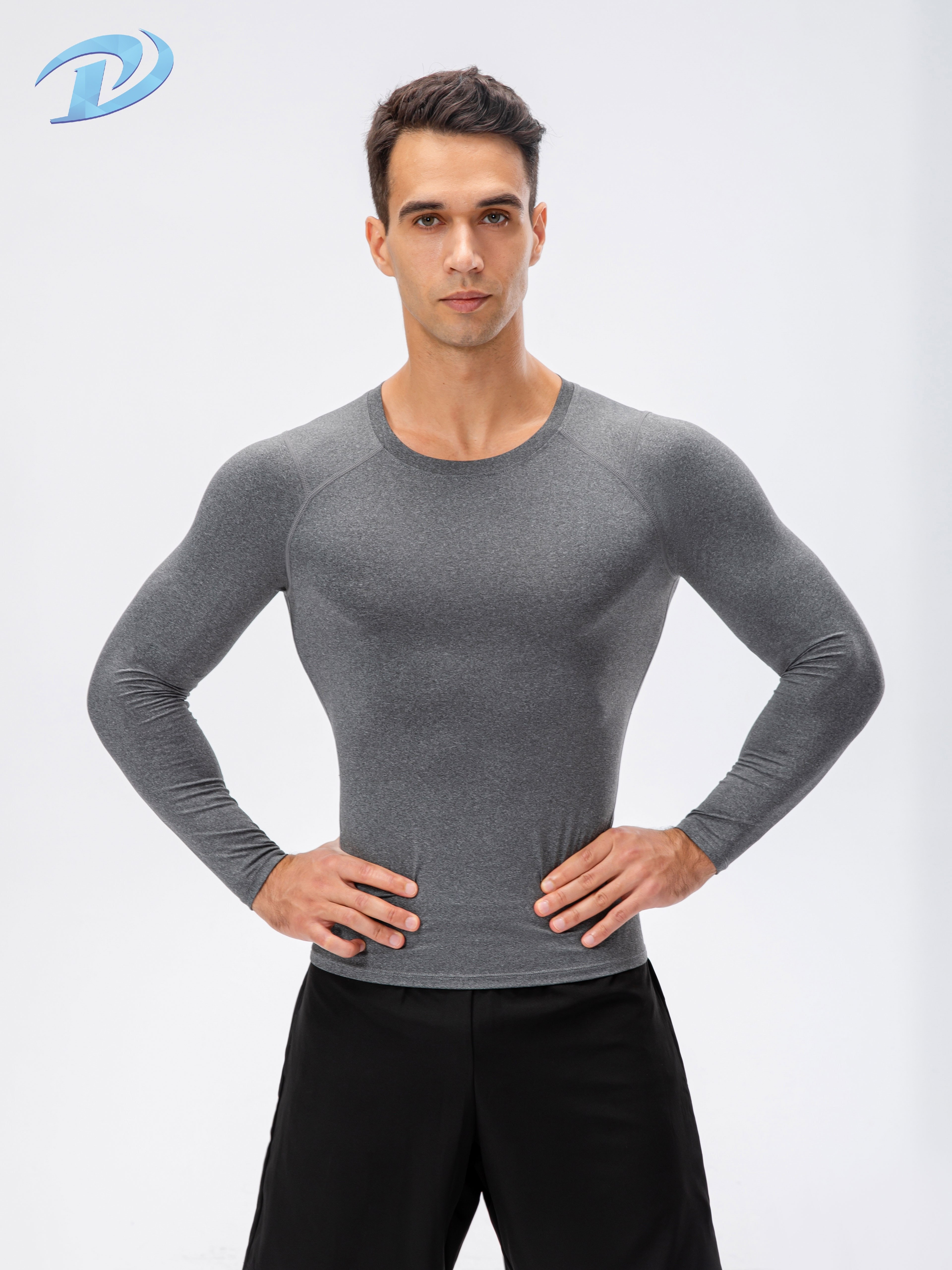 Mens Casual Solid Color Slim Fit Muscle T-Shirt Long Sleeves Sports Fitness  Tops