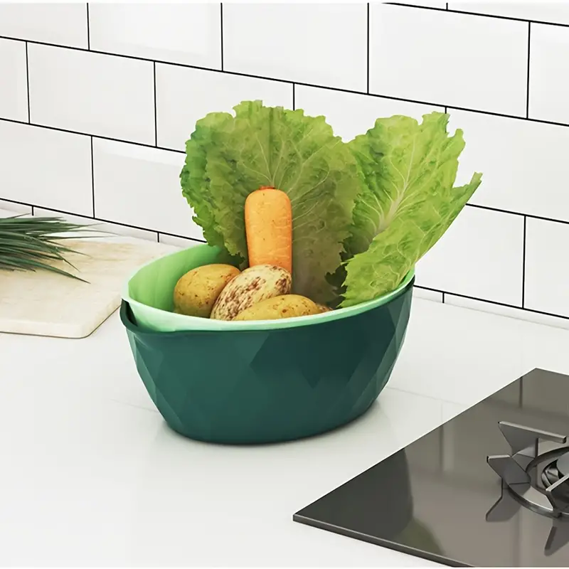 1pc kitchen colander bowl pasta strainer plastic fruit bowl colanders dual layer draining bowl vegetable washing basket details 4