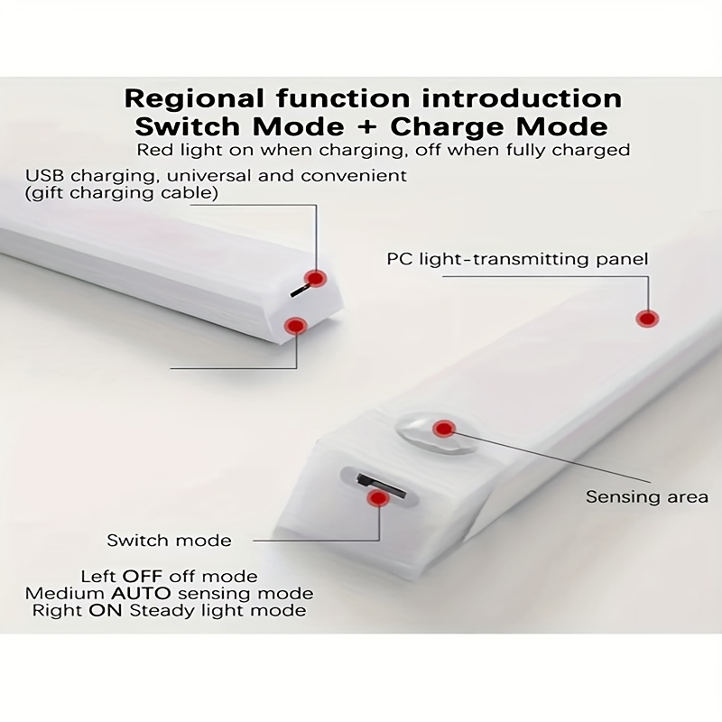 Tira LED Magnética Luz Inteligente 20 cm Recargable por USB Sensor  Movimiento