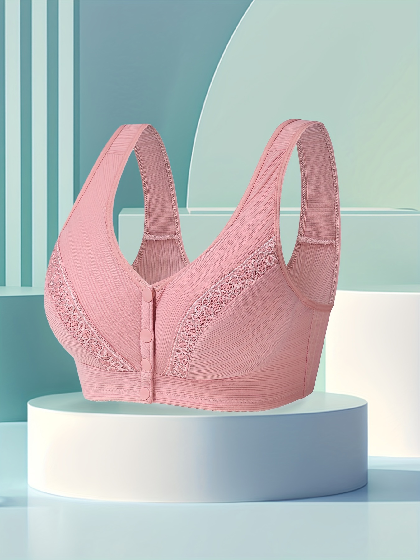 Lace Stitching Button Front Wireless Bra Comfy Breathable - Temu