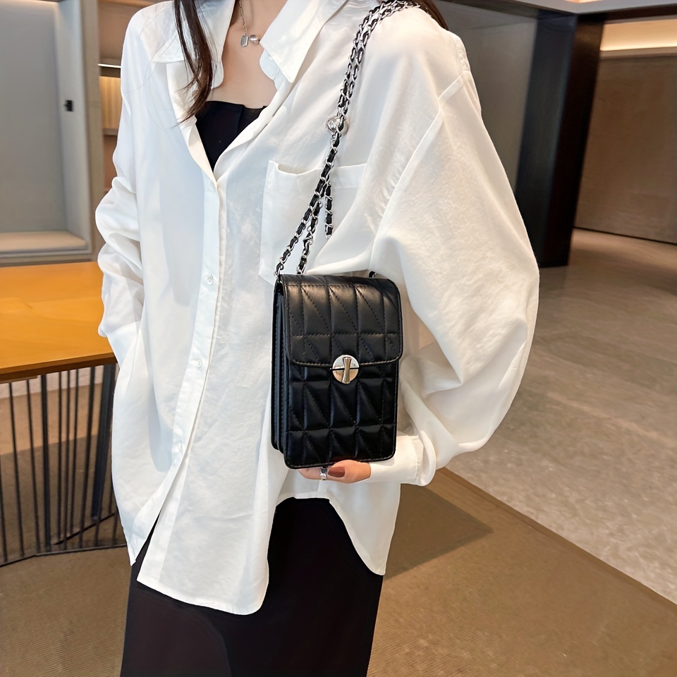White Leather Quilted Bag Flap Crossbody Tote Chain Bag For Dress
