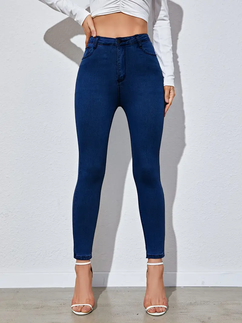 High Cropped Skinny Jeans Solid Color Stretchy Tight - Temu