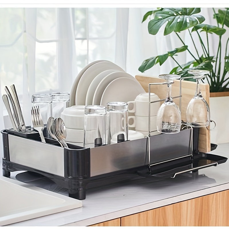 Dish Rack For Kitchen Counter Rust Prevention Dish Drainer Set With  Utensils And Cup Holder Rust-Proof Carbon Steel Dish Drainer - AliExpress