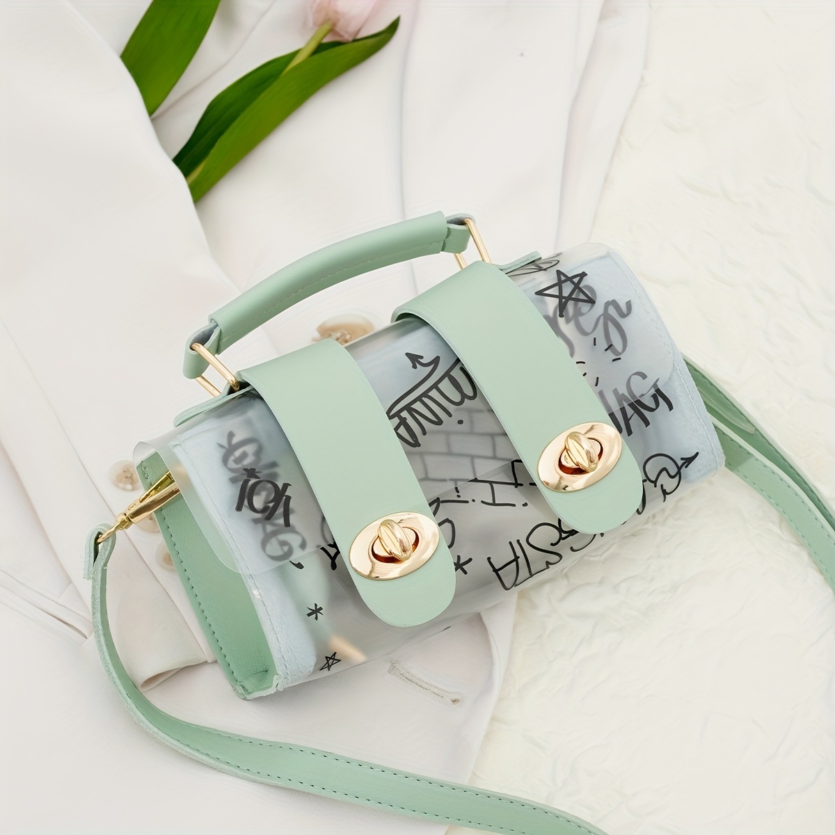 Transparent Jelly Crossbody Bag, Graffiti Pattern Shoulder Bag - Temu