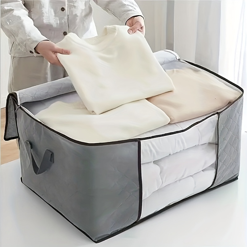 1pc Blanket Storage Bags With Zipper, Non Woven Foldable Comforter