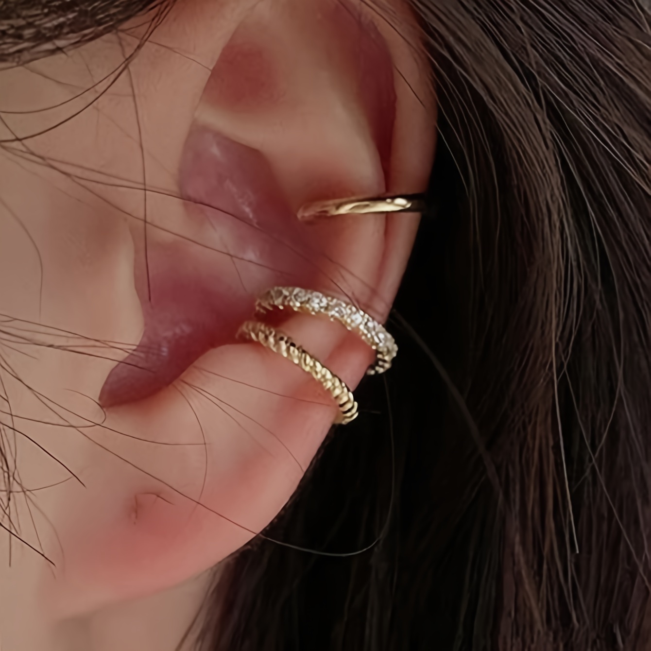 

3pieces/ Set Ear Cuff With Inlaid Simple Style Alloy Jewelry Daily Casual