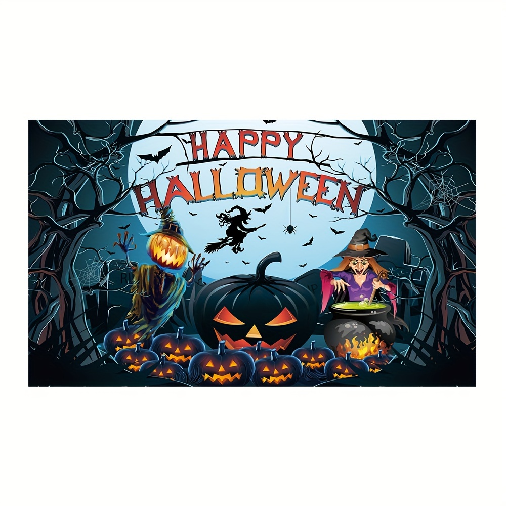 Halloween Backdrop 10x8ft - Pumpkin Bat Starry Sky Photo Background For Parties
