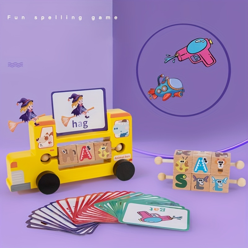 Wooden Reading Blocks Car Game with 28pcs Cards