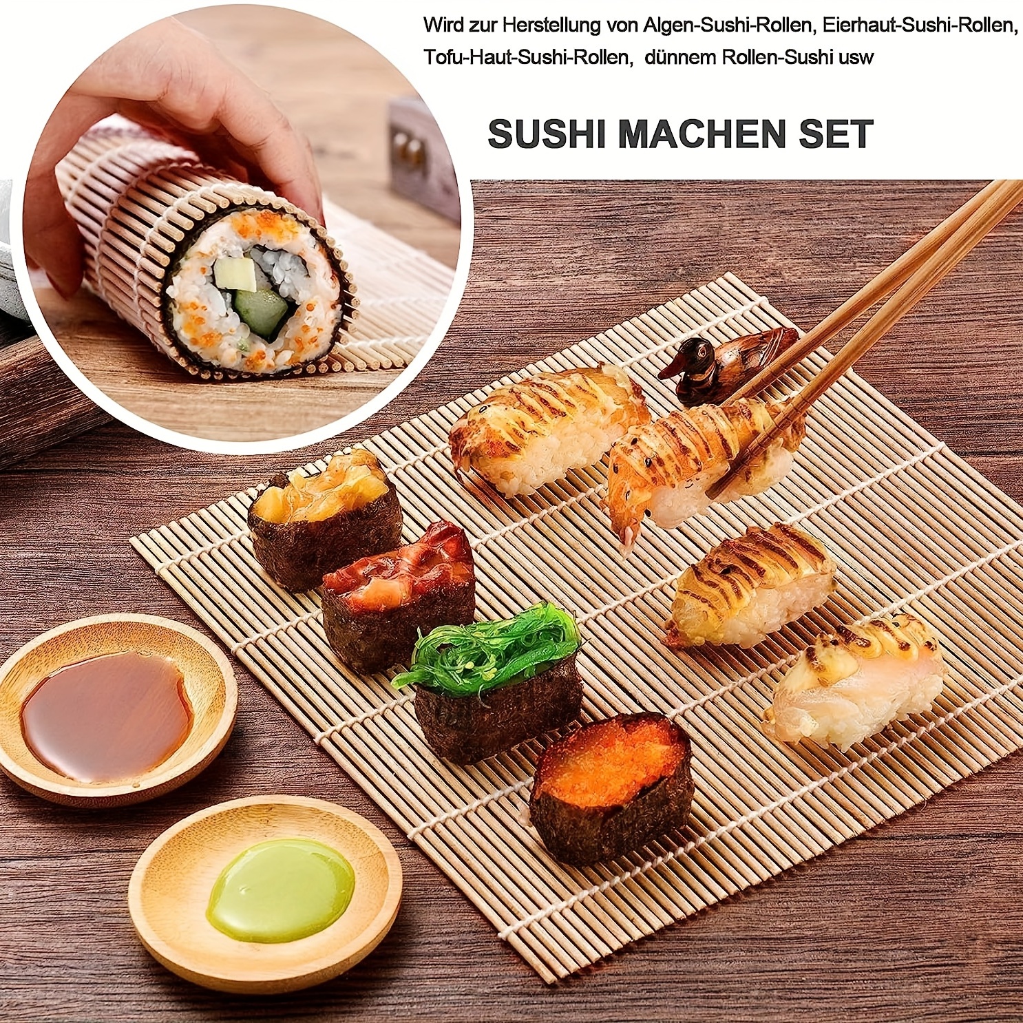 12pcs Sushi Set, Sushi Mat Bamboo, Sushi Making Kit, With 2 Sushi Roller  Mats 5 Chopsticks 1 Paddle 1 Spreader 2 Sauce Dish And 1 Chopsticks Bag