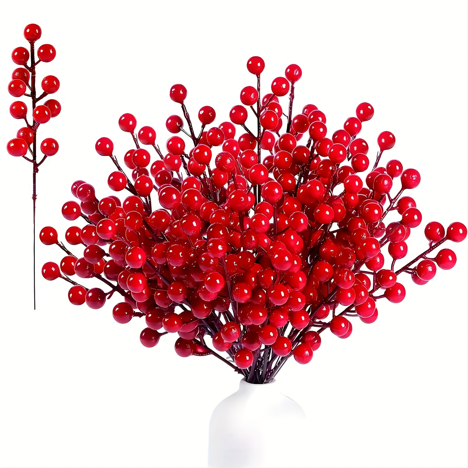 10 Pcs Christmas Berries Branch Artificial Red Holly Berry Stems