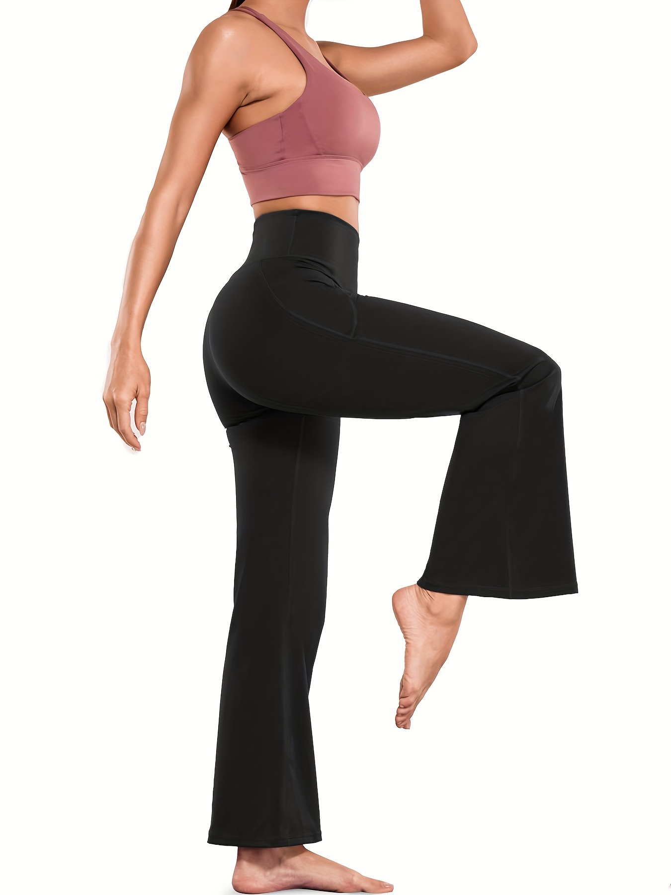 Flared Workout Yoga Pants Leggings for Women Elastic Waist Tummy Control  Wide Leg Boot Cut Skinny Dress Pants for Women(Black,XL)