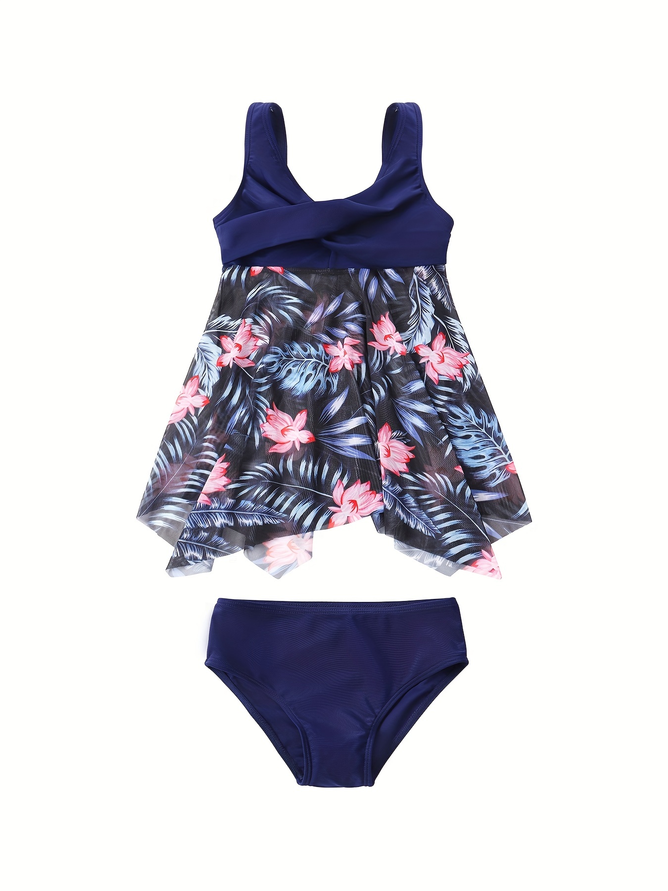 Traje De Baño De Bikini Tankini Con Gráfico De Flores De - Temu