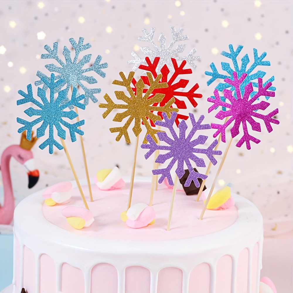 50pcs Edible Snowflake Cake Decoration, Snowflake Cake Decorations, Frozen  Cake Decoration Kit, Castle Snowflake Cake Decoration, for Winter Theme  Birthday Party Cake (Blue + White)