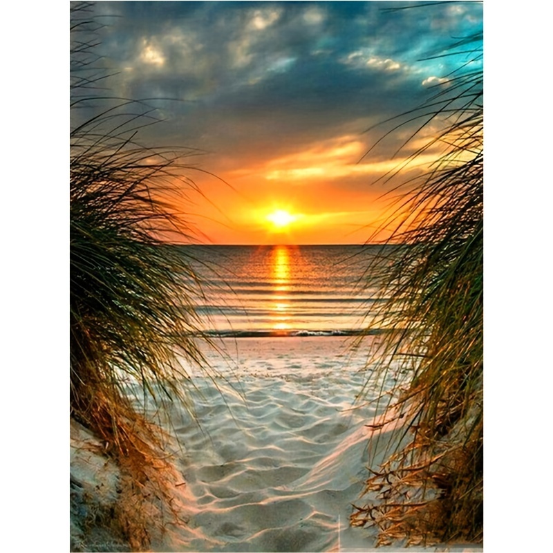 Artificial Diamond Art Painting 5d Beach Sunset Crystal - Temu