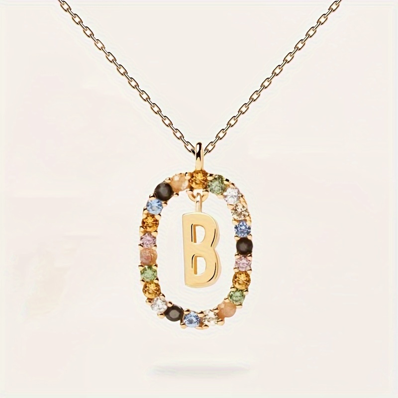 Collana con lettera inglese in argento sterling 9,25, design di nicchia, zirconi colorati di lusso, catena per clavicola, per donna_voghion.com