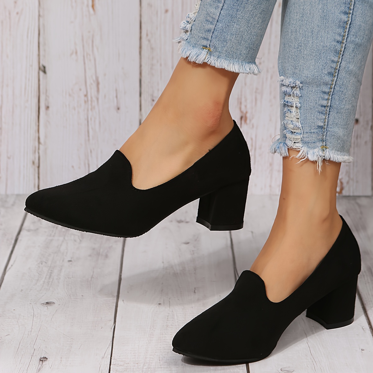 Women s Chunky Heeled Pumps match Black Slip High Heels Temu