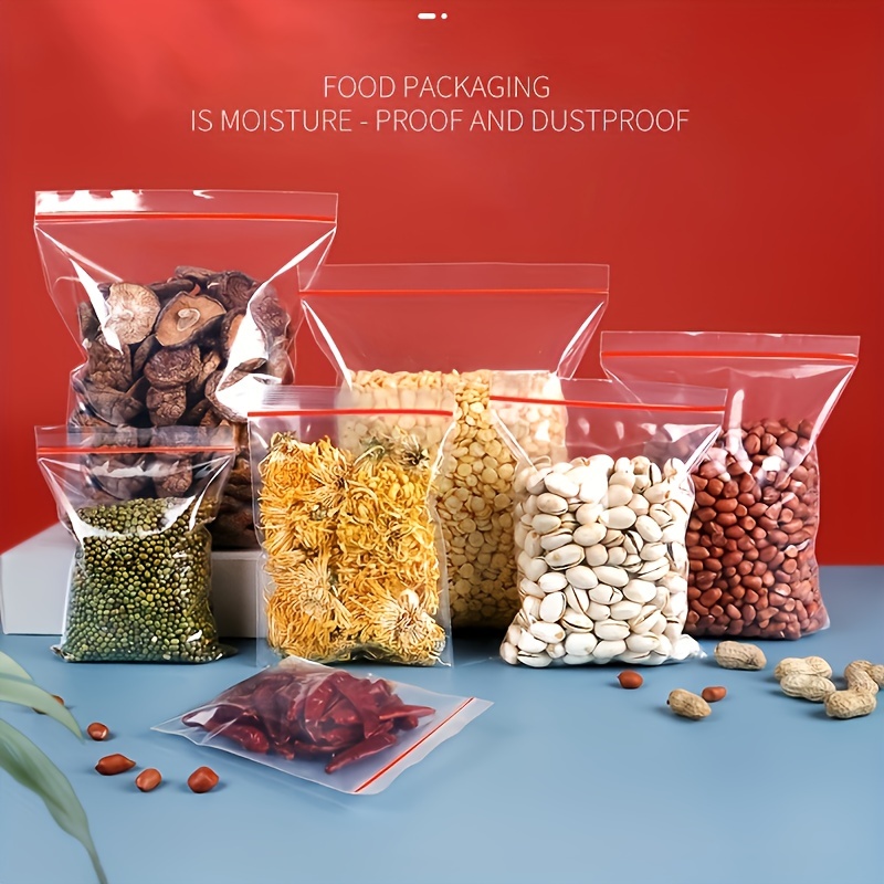 Commercial Use Ziplock Bags, Transparent Pe Plastic With Red Edges For  Food, Tea, Fruits, And Vegetables, Various Sizes For Packaging And  Preservation Supplies - Temu