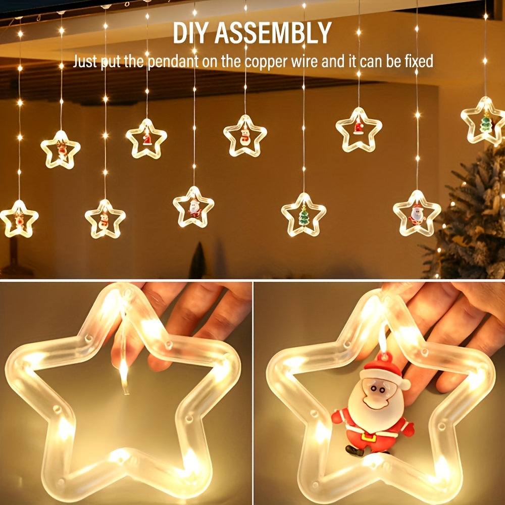 christmas decorative curtain lights led star string lights with santa claus snowman elk dolls usb power with remote control dimmable 8 modes suitable for christmas bedroom party wedding decoration for outdoor camping hiking sports & outdoors temu